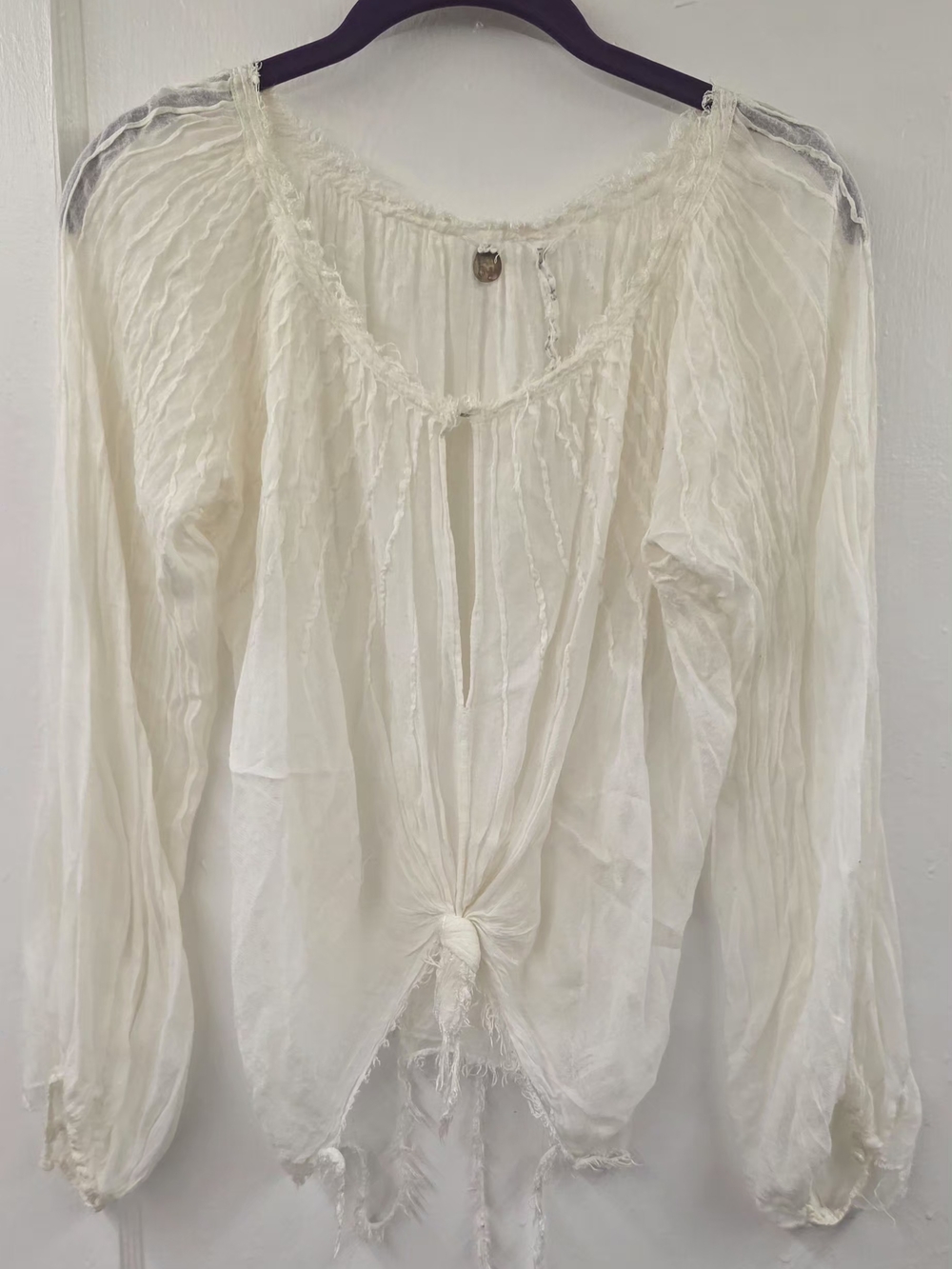 FP ONE Free People Ivory Viscose Crinkle Gauze Tie Front Peasant Blouse XS